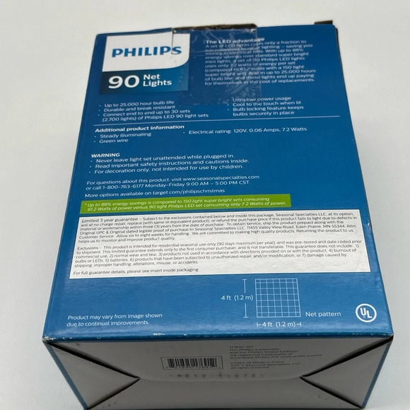PHILIPS HEAVY DUTY 90 NET LIGHTS Cool White MULTI INDOOR/OUTDOOR 4' X 4’ NEW - Picture 3 of 4